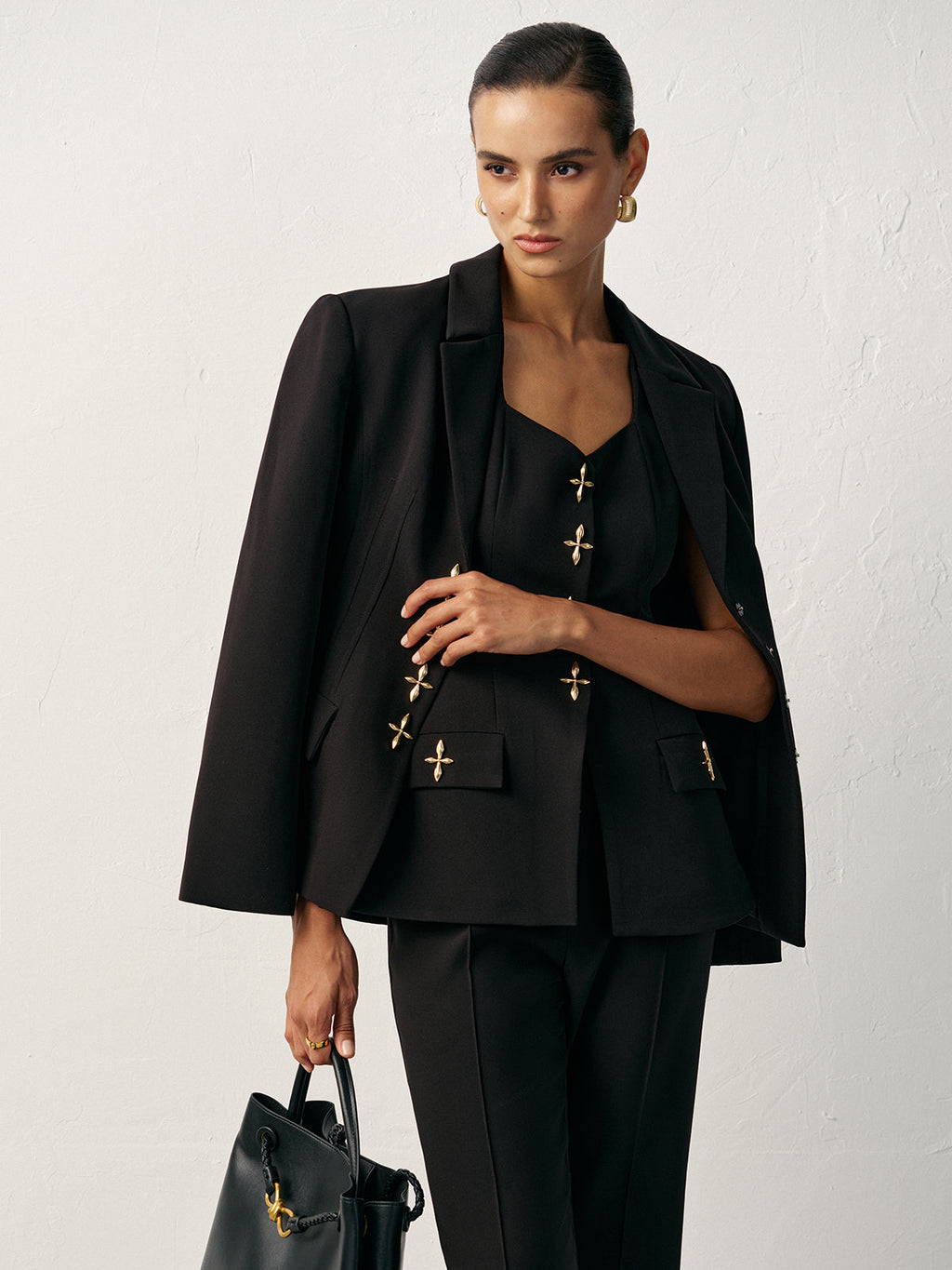 Cross-Shaped Button Blazer