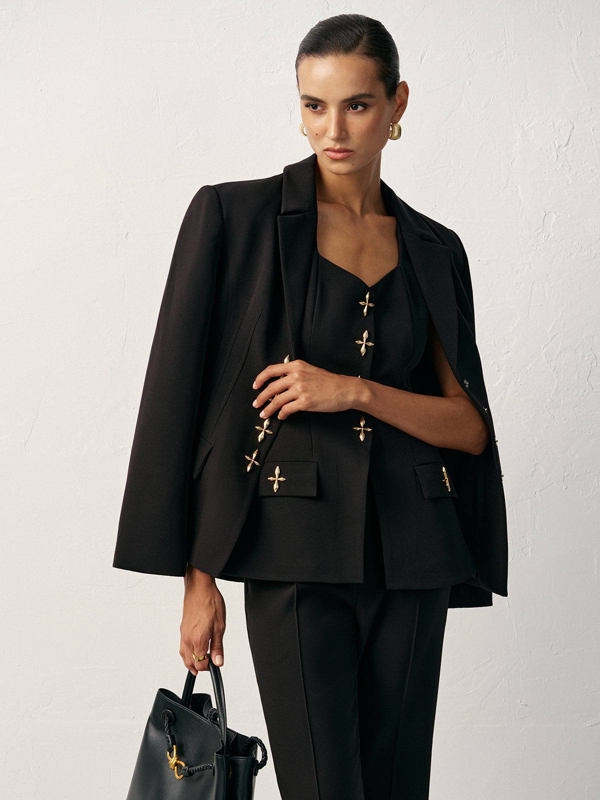 Cross-Shaped Button Blazer
