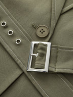 Contrast-Stitch Belted Casual Blazer