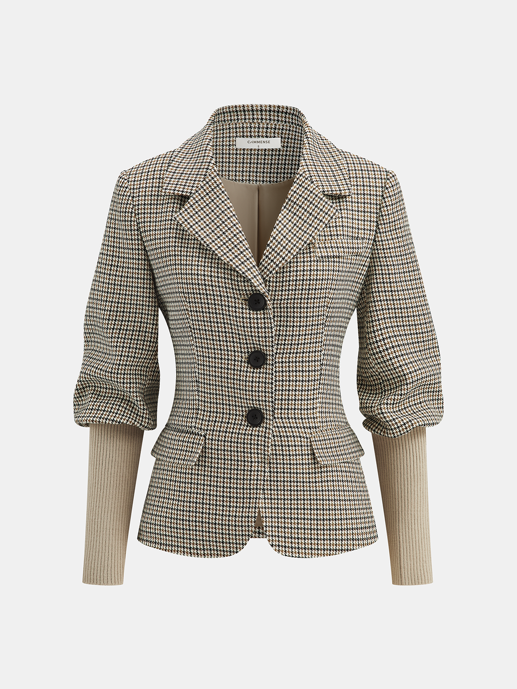 Houndstooth Puffed-Sleeve Blazer
