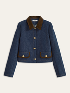 Metal Button Suede Collar Denim Jacket