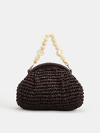 Marble Bead Chain Straw Woven Handbag