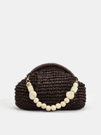 Marble Bead Chain Straw Woven Handbag