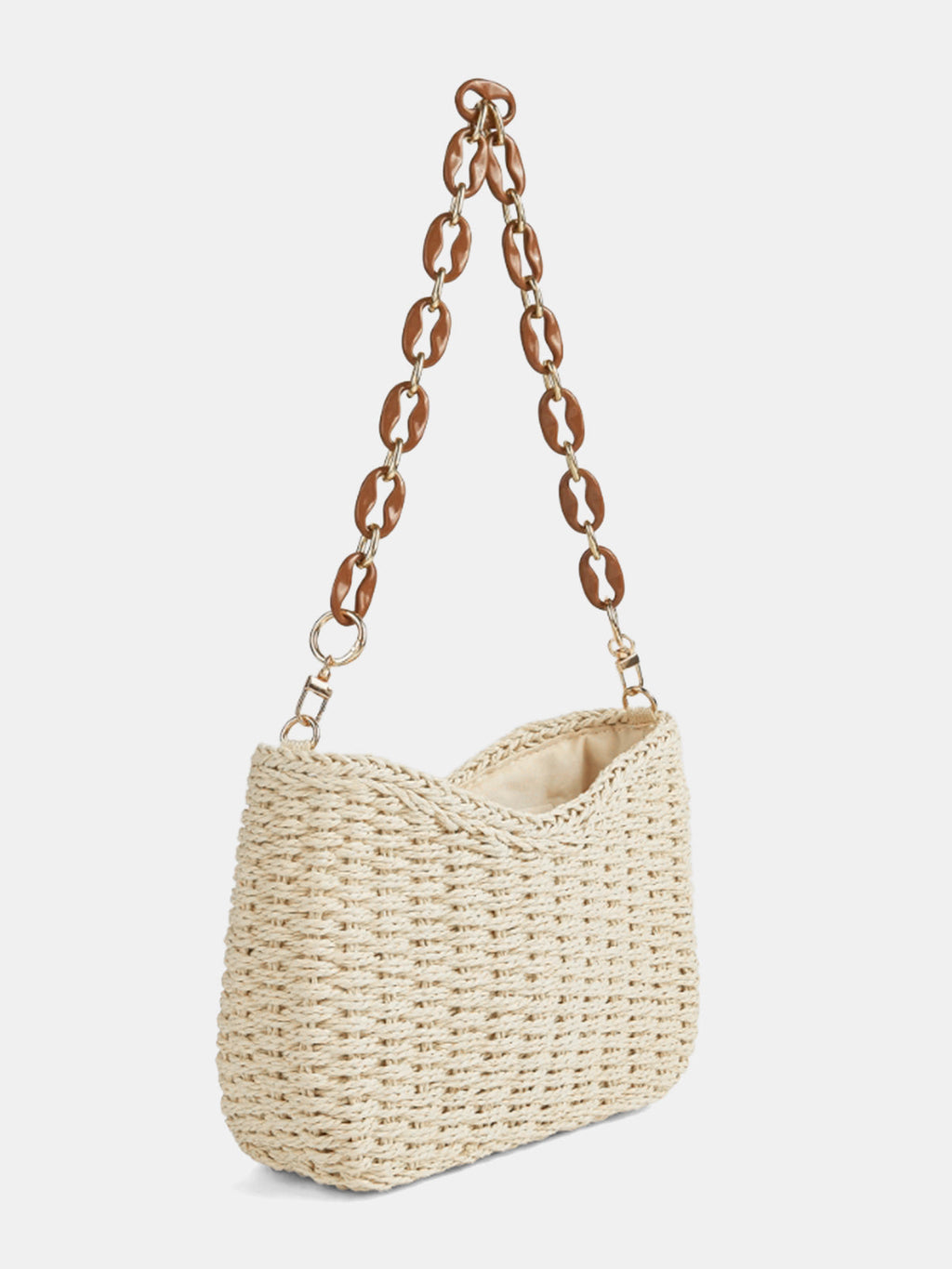 Chain Strap Straw Woven Shoulder Bag