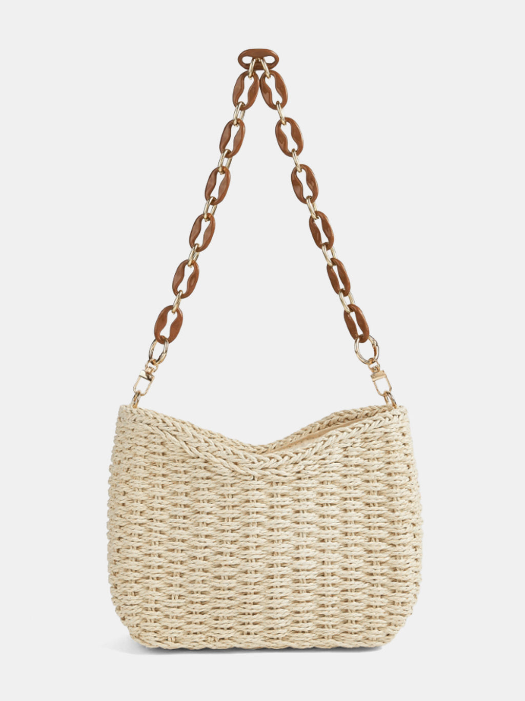 Chain Strap Straw Woven Shoulder Bag