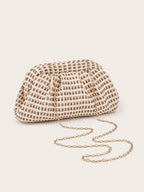 Houndstooth Woven Ruched Clutch Bag
