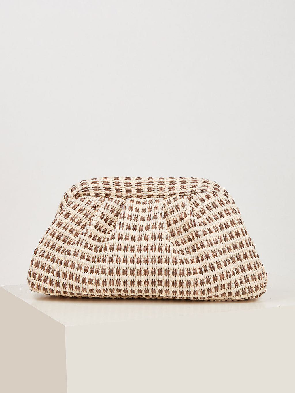 Houndstooth Woven Ruched Clutch Bag