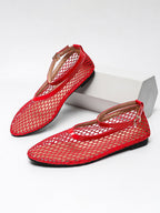 Fishnet Mesh Ankle Strap Ballet Flats