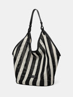 Striped Woven Mesh Hobo Shoulder Bag