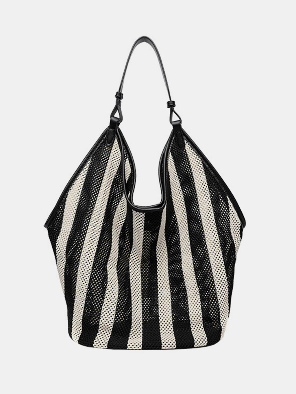 Striped Woven Mesh Hobo Shoulder Bag