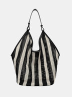 Striped Woven Mesh Hobo Shoulder Bag
