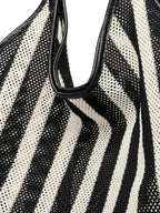 Striped Woven Mesh Hobo Shoulder Bag