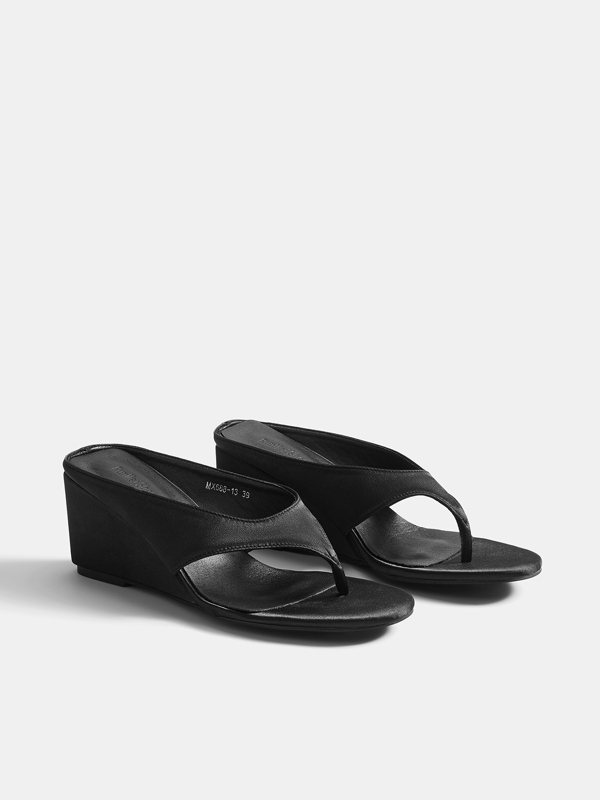 Fabric Upper Leather-Lined Wedge Thong Sandals