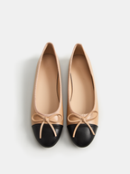 Bow Detail Leather Cap-Toe Ballet Flats