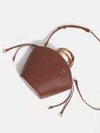 Bamboo Handle Bucket Crossbody Handbag