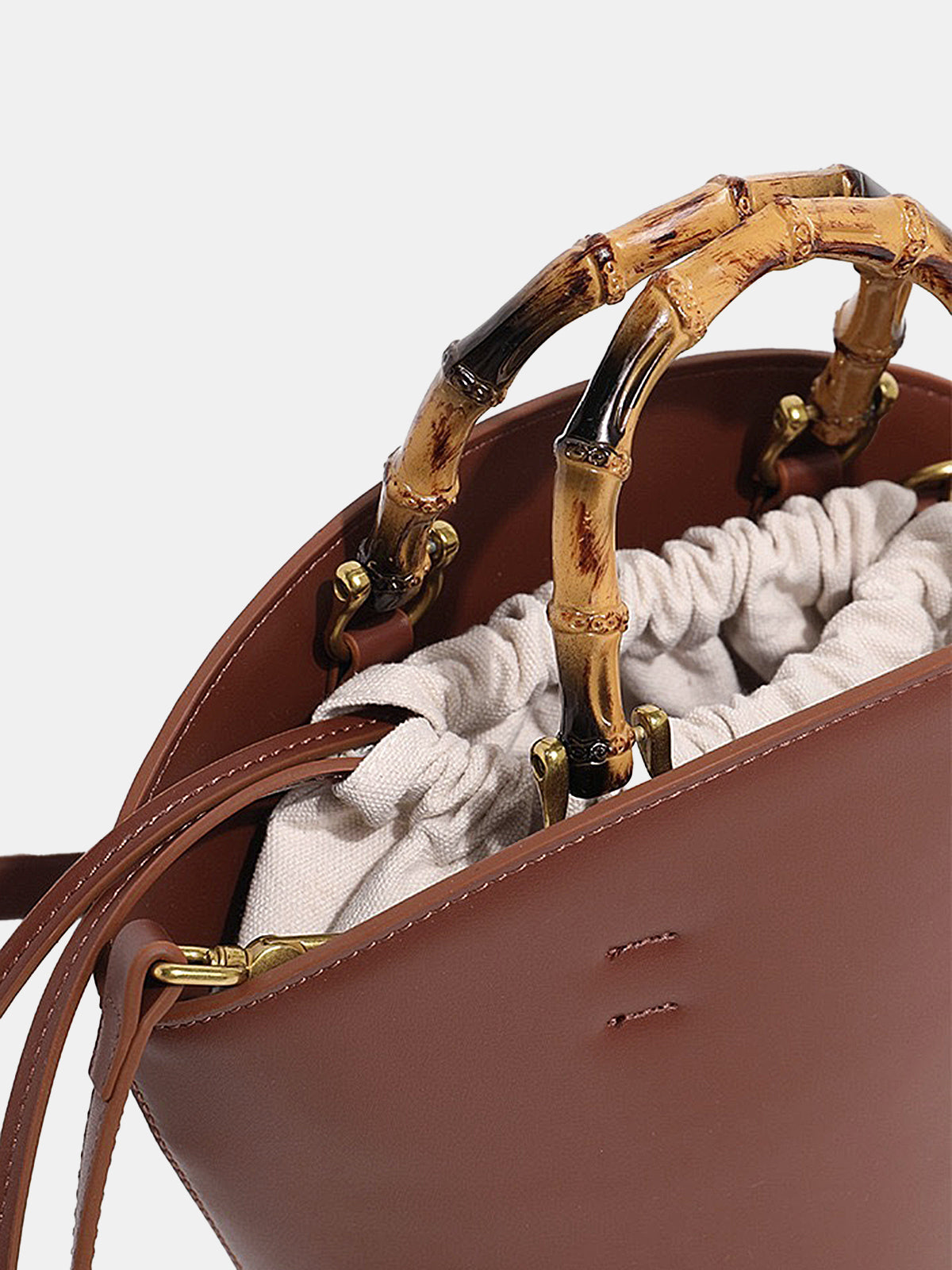 Bamboo Handle Bucket Crossbody Handbag