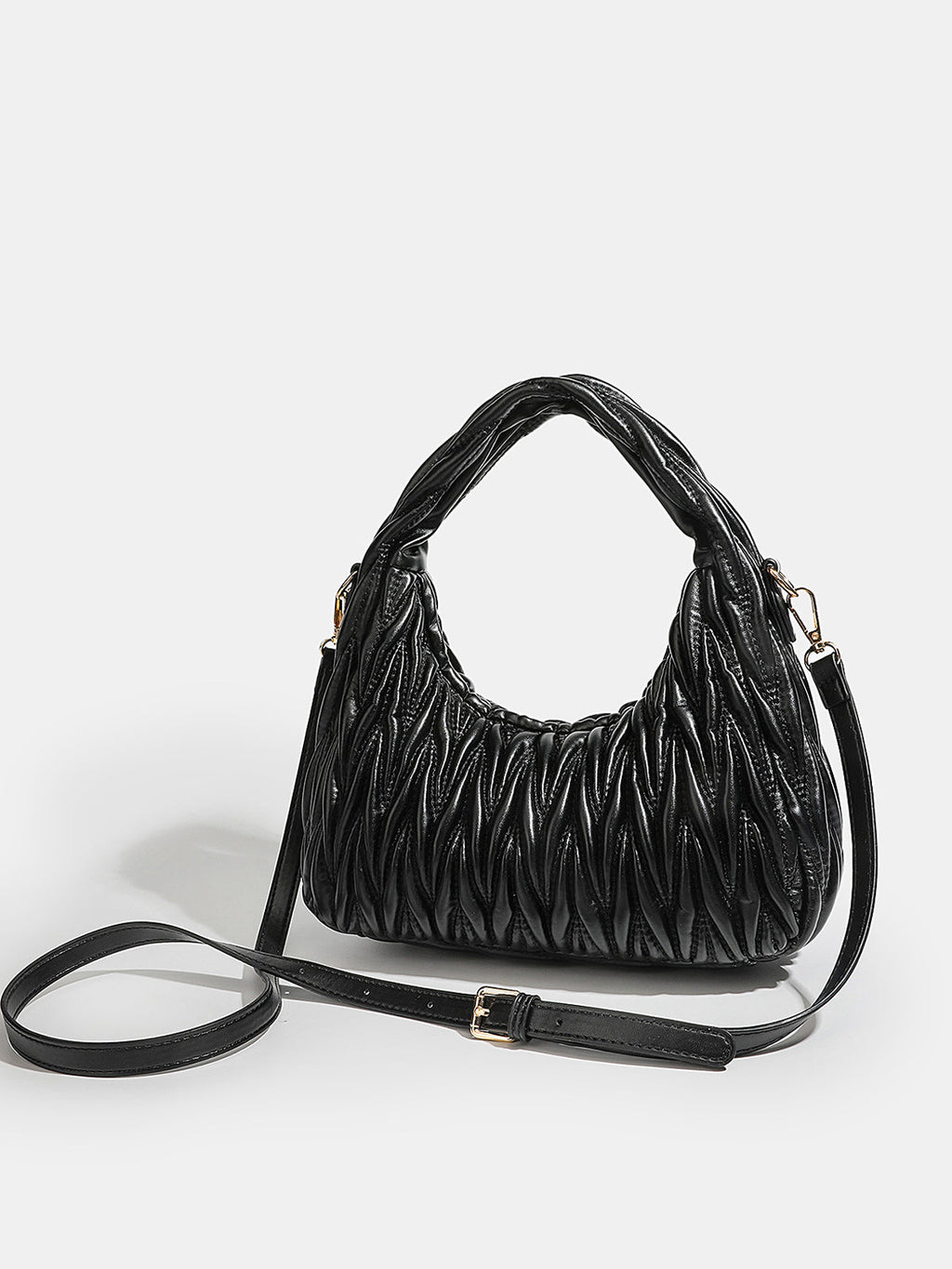 Faux Leather Ruched Crossbody Handbag