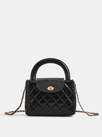 Quilted Turn Lock Top Handle Handbag