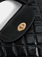 Quilted Turn Lock Top Handle Handbag