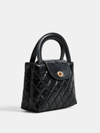 Quilted Turn Lock Top Handle Handbag