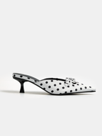 Bow Detail Polka Dot Kitten Heel Mules