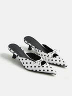 Bow Detail Polka Dot Kitten Heel Mules