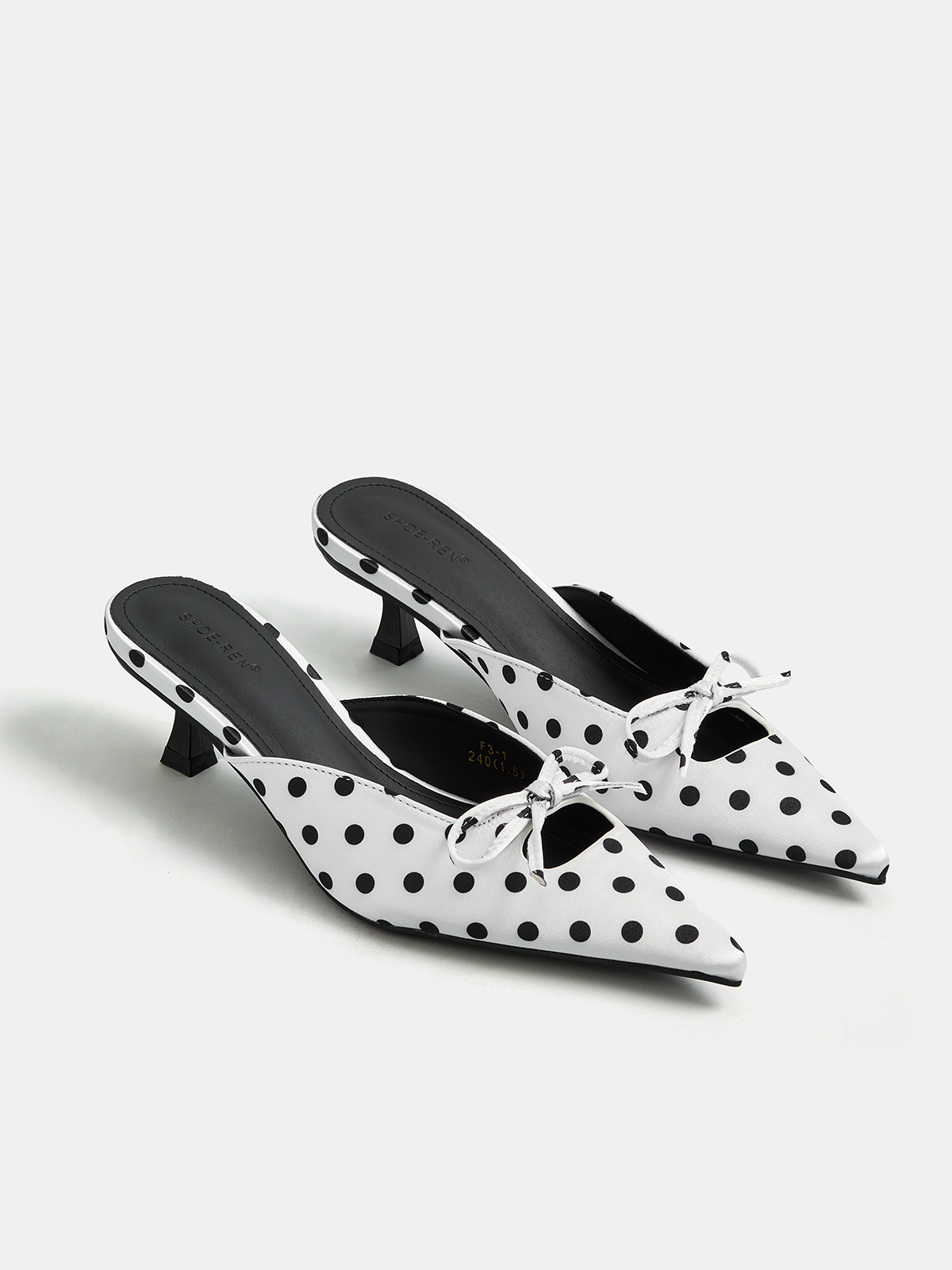 Bow Detail Polka Dot Kitten Heel Mules