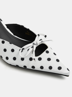 Bow Detail Polka Dot Kitten Heel Mules