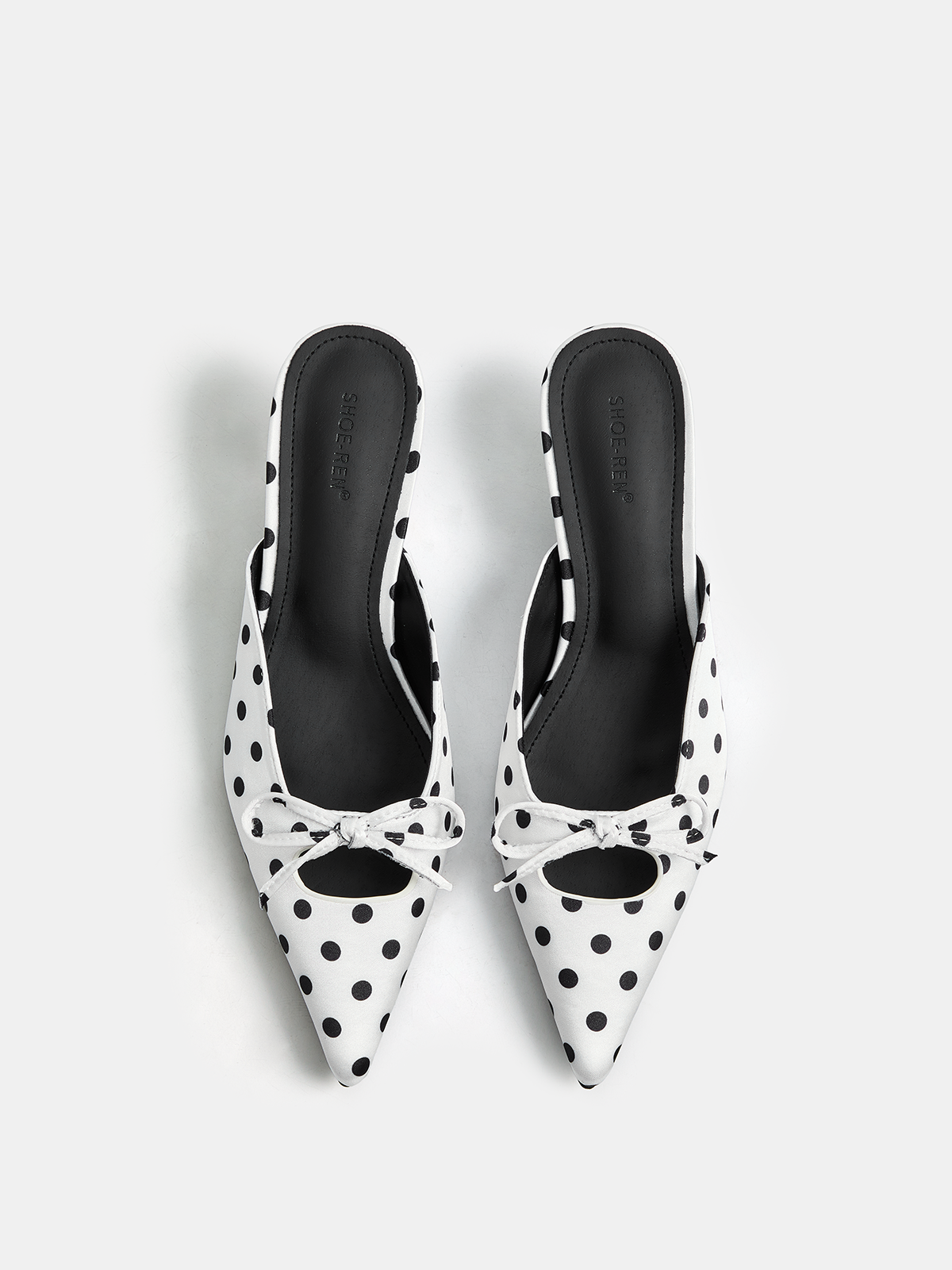 Bow Detail Polka Dot Kitten Heel Mules