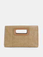 Straw Woven Cutout Handle Clutch Bag