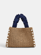 Pearl Decor Woven Straw Tote Bag