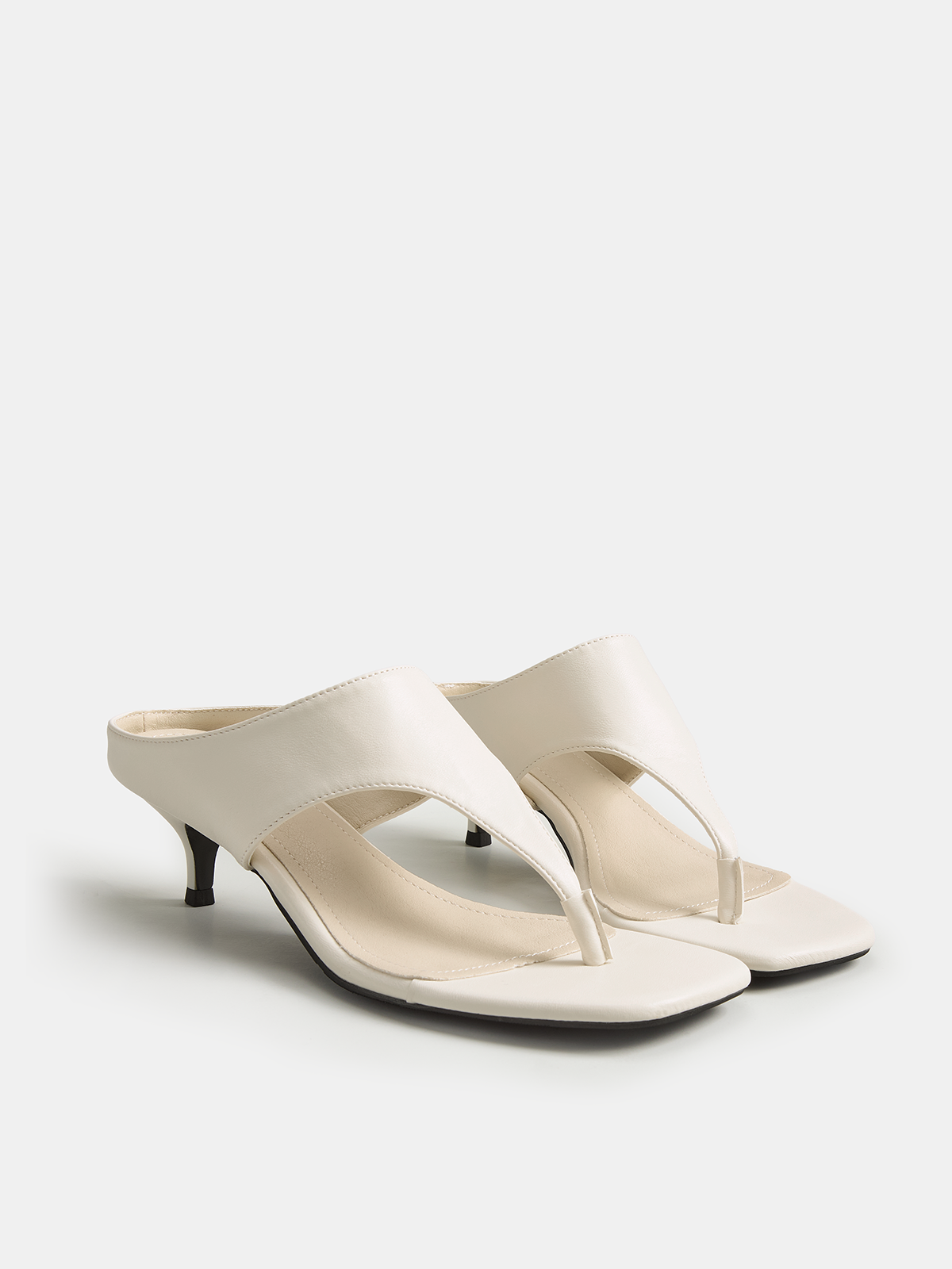 Square Toe Thong Kitten Heel Sandals