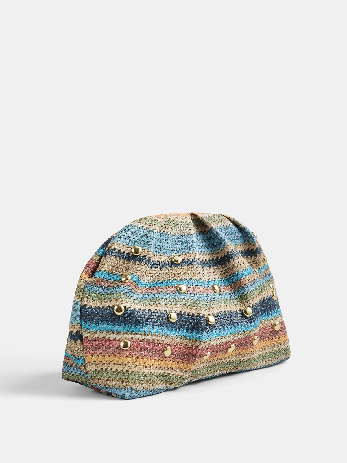 Colorful Striped Woven Rivet Clutch Handbag