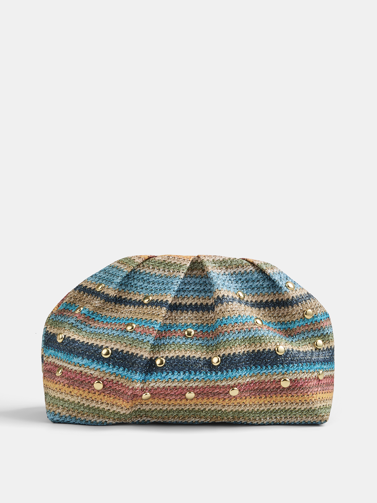 Colorful Striped Woven Rivet Clutch Handbag