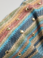 Colorful Striped Woven Rivet Clutch Handbag