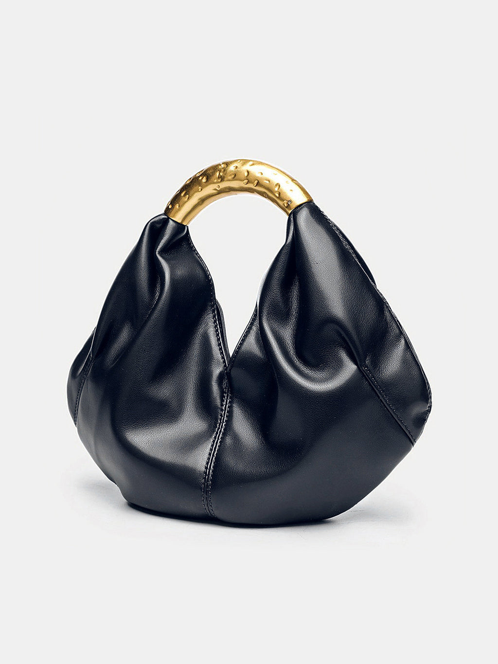 Metal Handle Crescent Handbag