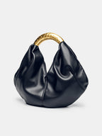 Metal Handle Crescent Handbag
