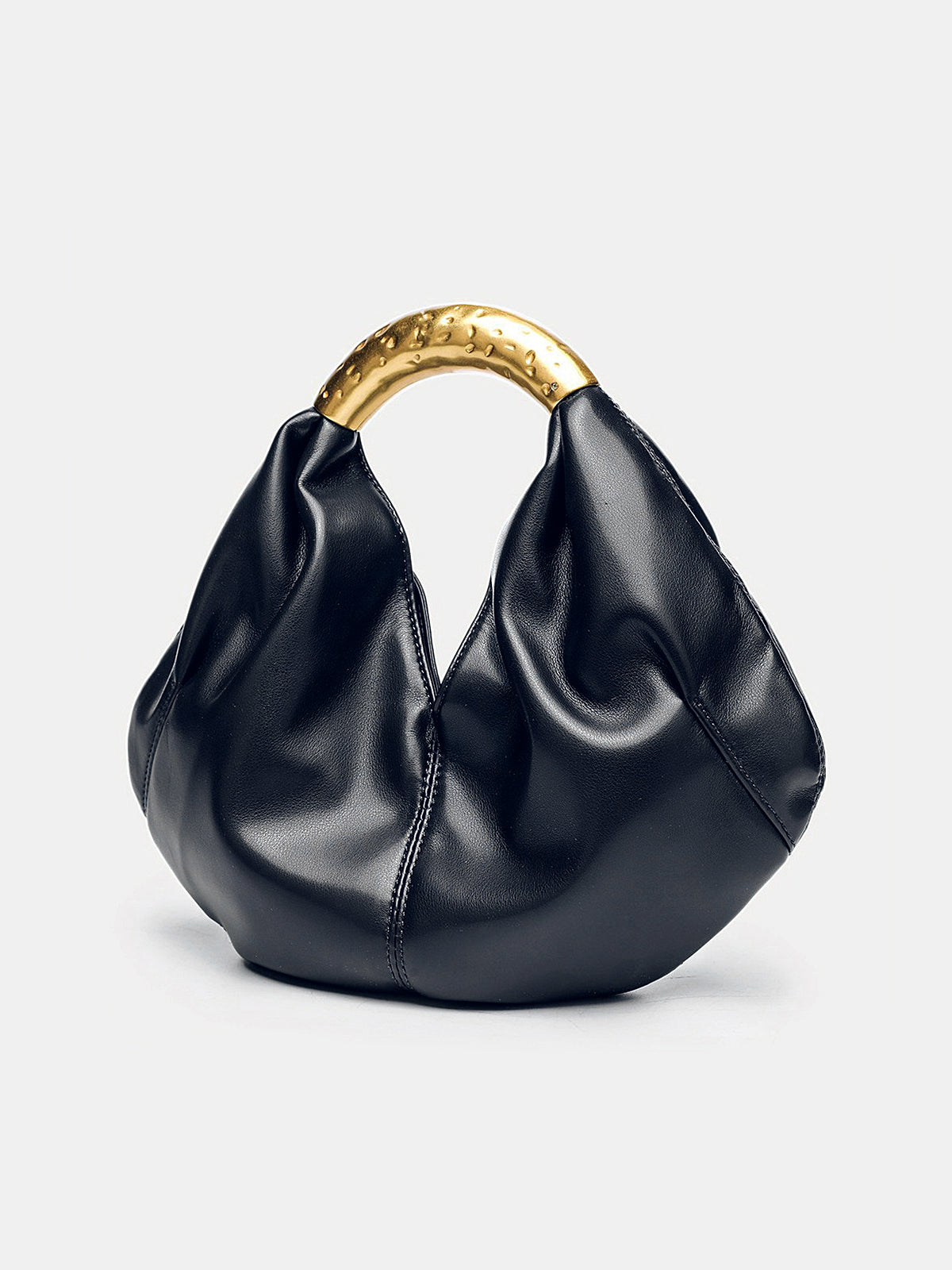 Metal Handle Crescent Handbag