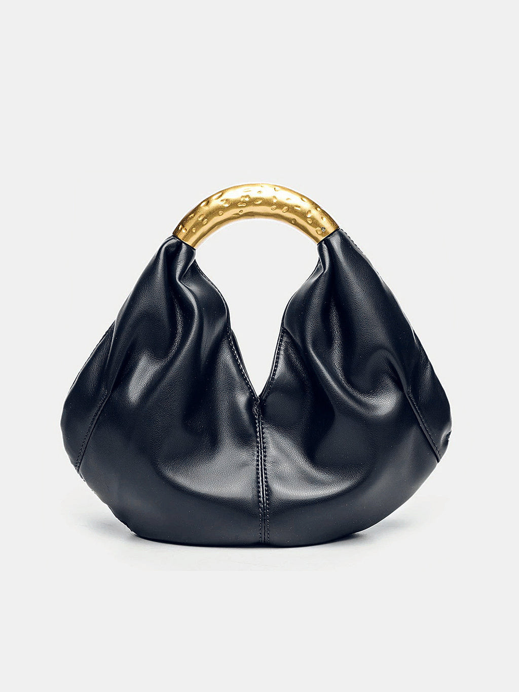 Metal Handle Crescent Handbag