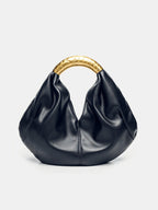 Metal Handle Crescent Handbag