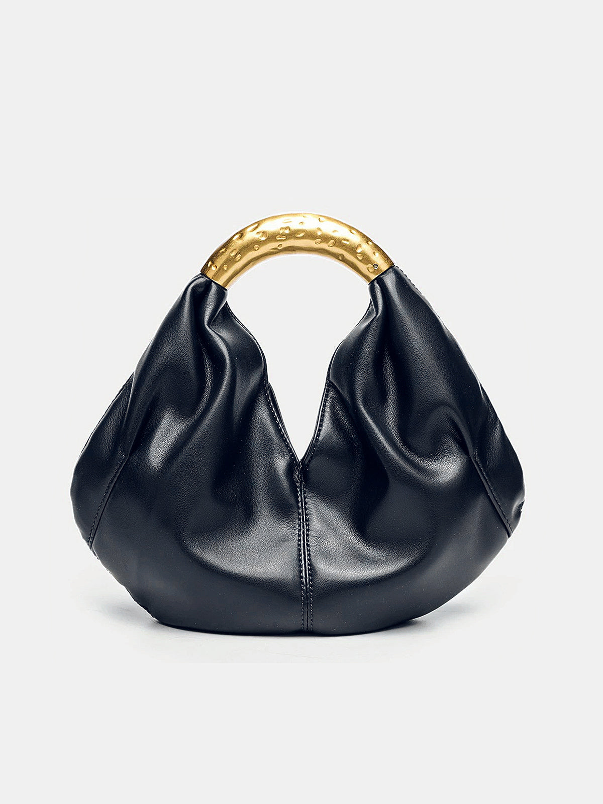 Metal Handle Crescent Handbag