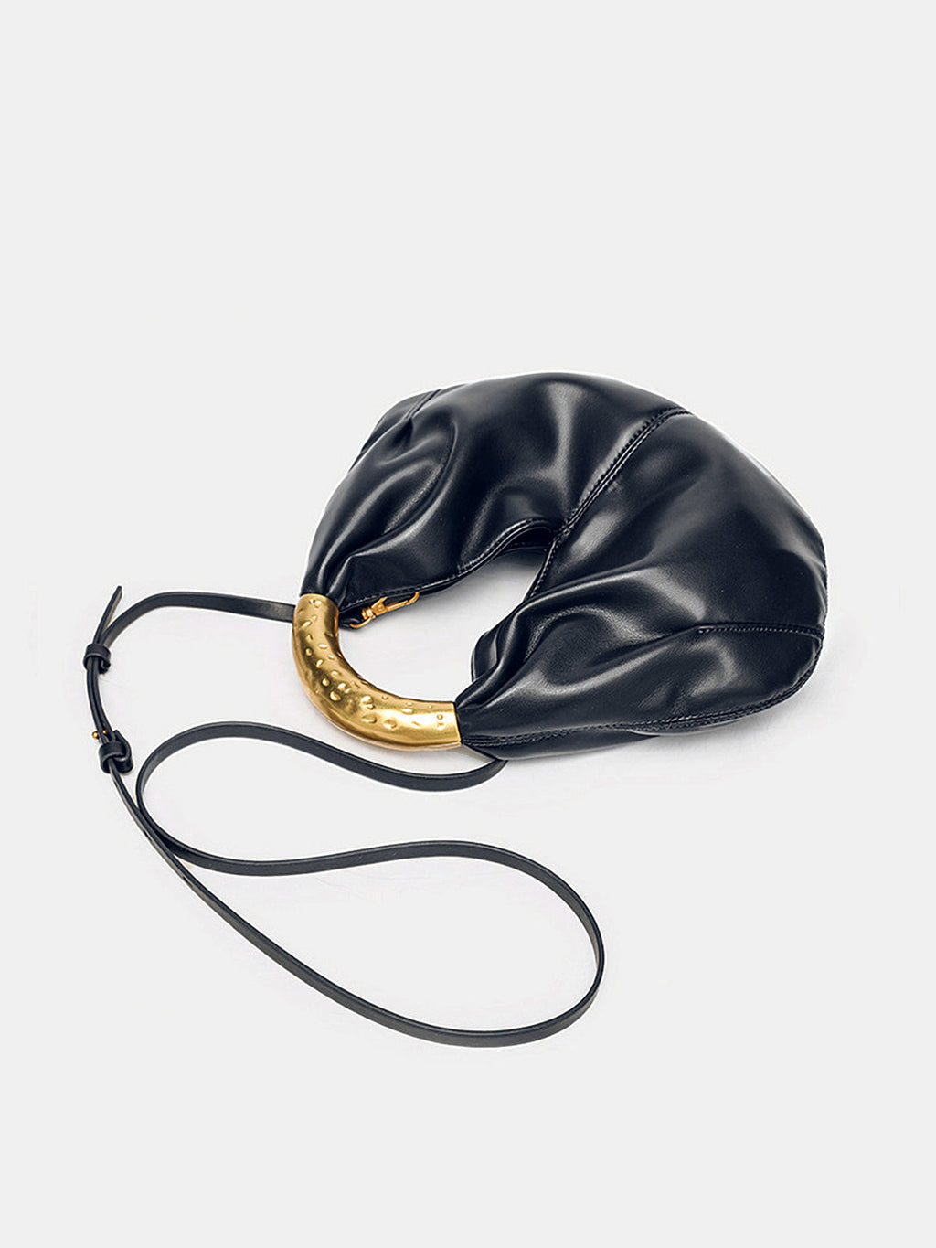 Metal Handle Crescent Handbag