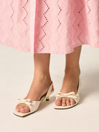 Bow Decor Square Toe Slingback Kitten Heels