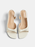 Bow Decor Square Toe Slingback Kitten Heels