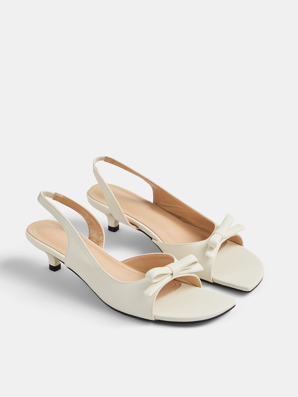 Bow Decor Square Toe Slingback Kitten Heels