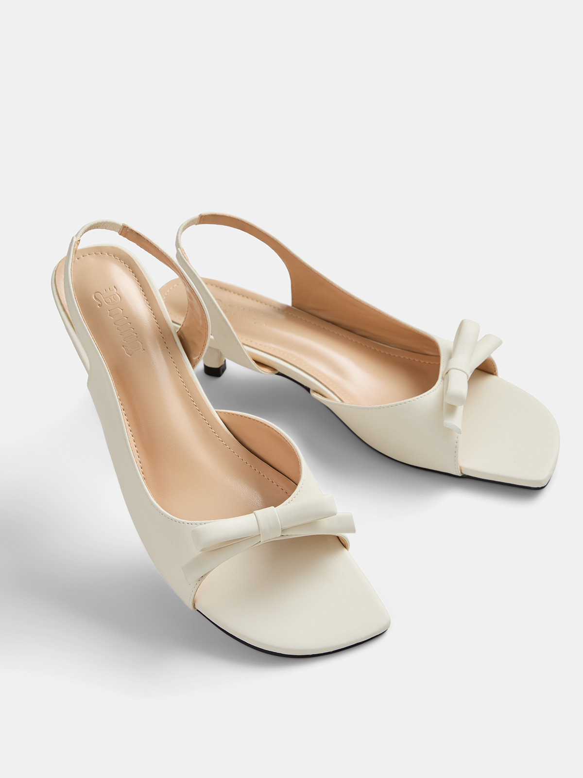 Bow Decor Square Toe Slingback Kitten Heels