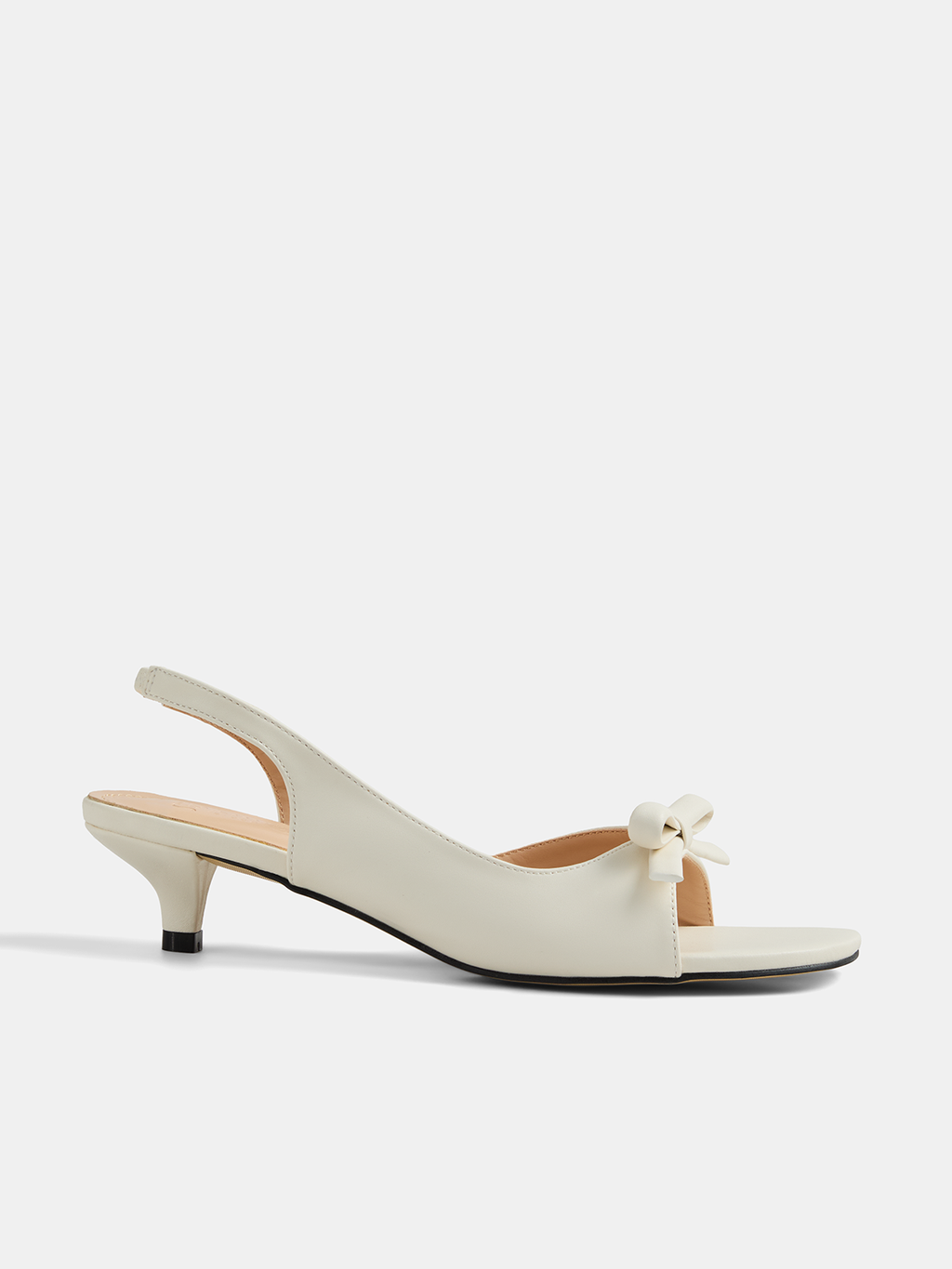 Bow Decor Square Toe Slingback Kitten Heels