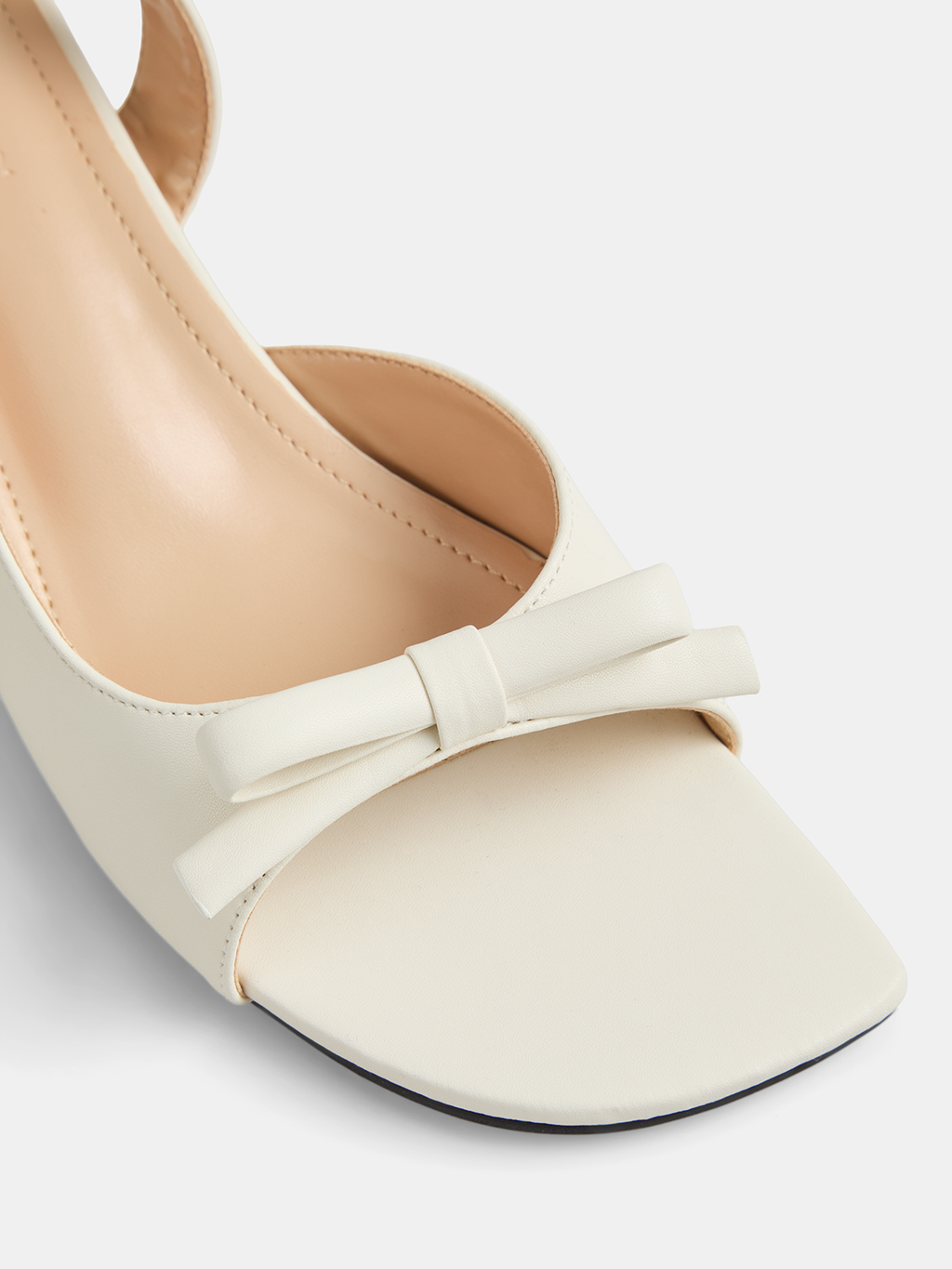Bow Decor Square Toe Slingback Kitten Heels