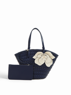 Woven Flower Decor Shoulder Tote