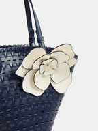 Woven Flower Decor Shoulder Tote